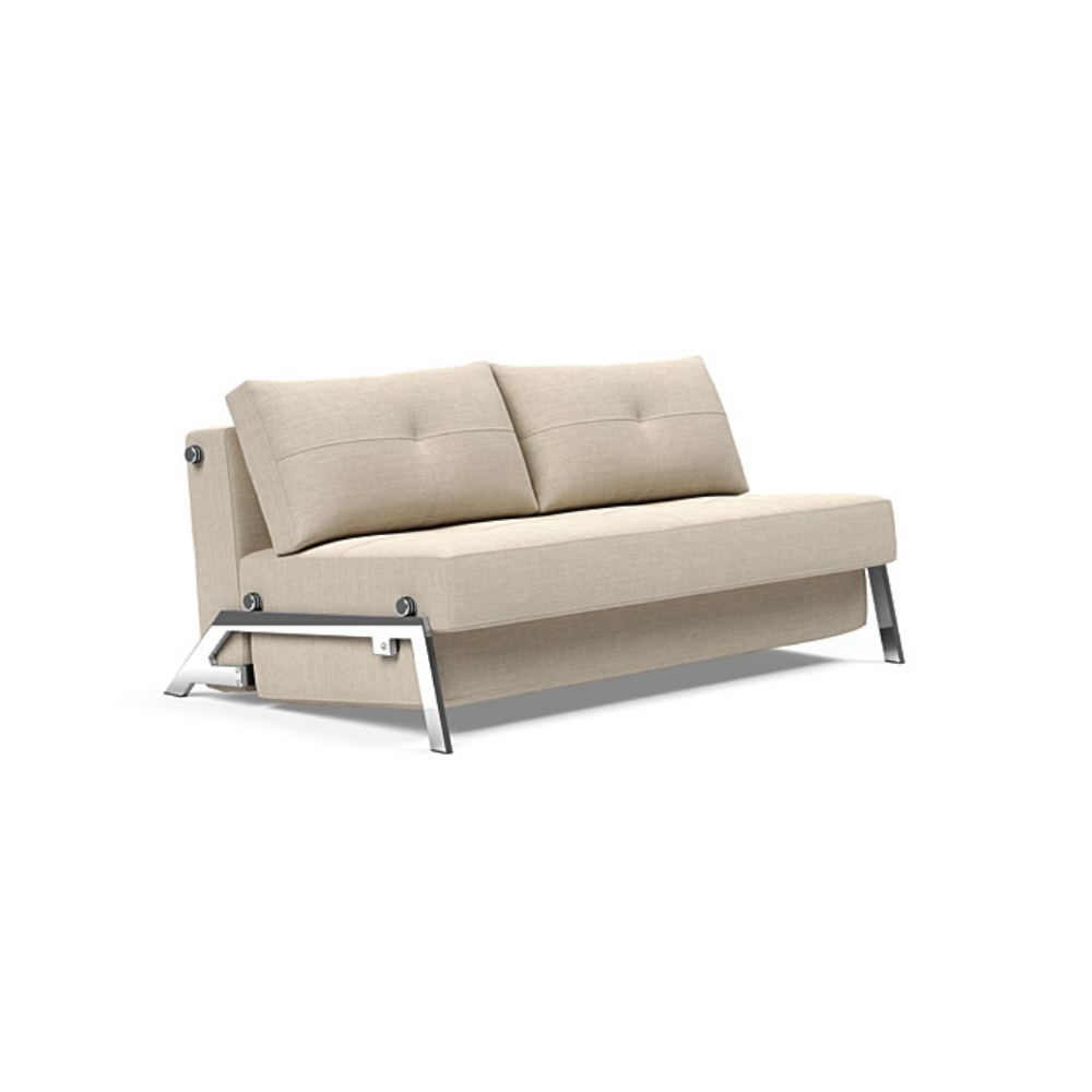 The Cubed Queen Size Sleeper Sofa with Chrome Legs from Innovation Living with phobos latte 586 upholstery setup as a sofa.