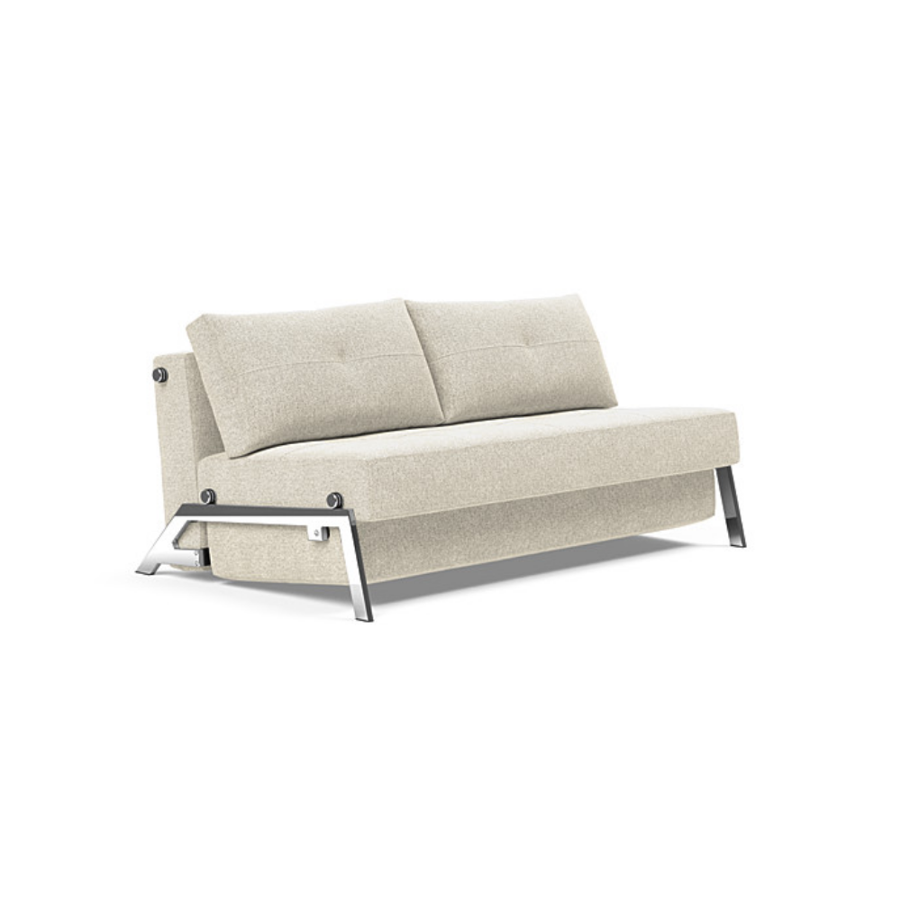 The Cubed Queen Size Sleeper Sofa with Chrome Legs from Innovation Living with taura off white 357 upholstery setup as a sofa.