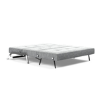 The Cubed Queen Size Sleeper Sofa with Chrome Legs from Innovation Living with taura slate grey 351 upholstery setup as a bed.