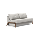 The Cubed Queen Size Sleeper Sofa with Wood Legs from Innovation Living with dark lacquered oak legs and adario fog 256 upholstery setup as a sofa.