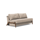 The Cubed Queen Size Sleeper Sofa with Wood Legs from Innovation Living with dark lacquered oak legs and adario taupe 257 upholstery setup as a sofa.