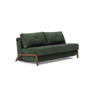 The Cubed Queen Size Sleeper Sofa with Wood Legs from Innovation Living with dark lacquered oak legs and avella pine green 281 upholstery setup as a sofa.