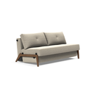 The Cubed Queen Size Sleeper Sofa with Wood Legs from Innovation Living with dark lacquered oak legs and boucle beige 539 upholstery setup as a sofa.