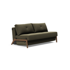 The Cubed Queen Size Sleeper Sofa with Wood Legs from Innovation Living with dark lacquered oak legs and boucle forest green 535 upholstery setup as a sofa.