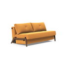 The Cubed Queen Size Sleeper Sofa with Wood Legs from Innovation Living with dark lacquered oak legs and boucle ochre 536 upholstery setup as a sofa.