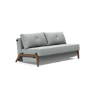 The Cubed Queen Size Sleeper Sofa with Wood Legs from Innovation Living with dark lacquered oak legs and melange light grey 538 upholstery setup as a sofa.