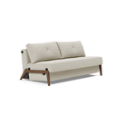 The Cubed Queen Size Sleeper Sofa with Wood Legs from Innovation Living with dark lacquered oak legs and mixed dance natural 527 upholstery setup as a sofa.