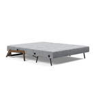 The Cubed Queen Size Sleeper Sofa with Wood Legs from Innovation Living with dark lacquered oak legs and twist granite 565 upholstery setup as a bed.