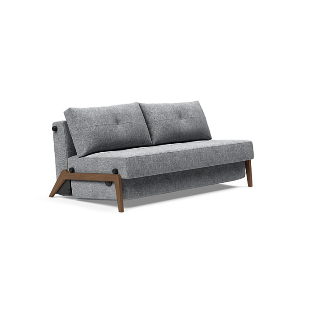 The Cubed Queen Size Sleeper Sofa with Wood Legs from Innovation Living with dark lacquered oak legs and twist granite 565 upholstery setup as a sofa.