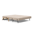 The Cubed Queen Size Sleeper Sofa with Wood Legs from Innovation Living with lacquered oak legs and adario taupe 257 upholstery setup as a bed.