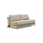 The Cubed Queen Size Sleeper Sofa with Wood Legs from Innovation Living with lacquered oak legs and blida sand grey 612 upholstery setup as a sofa.