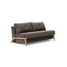 The Cubed Queen Size Sleeper Sofa with Wood Legs from Innovation Living with lacquered oak legs and boucle taupe 530 upholstery setup as a sofa.