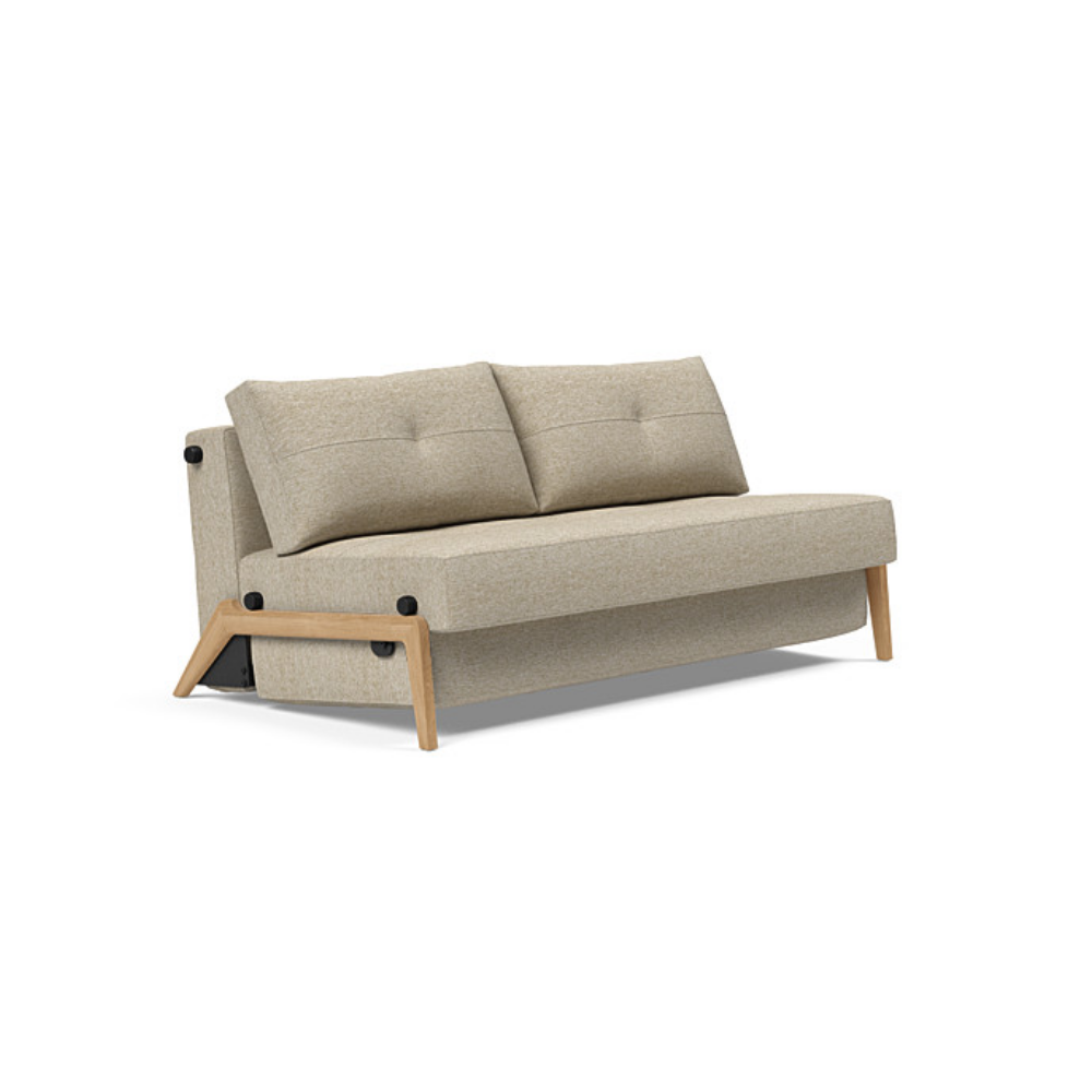 The Cubed Queen Size Sleeper Sofa with Wood Legs from Innovation Living with lacquered oak legs and halifax antique 366 upholstery setup as a sofa.