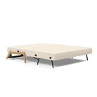 The Cubed Queen Size Sleeper Sofa with Wood Legs from Innovation Living with lacquered oak legs and halifax shell 365 upholstery setup as a bed.