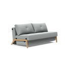 The Cubed Queen Size Sleeper Sofa with Wood Legs from Innovation Living with lacquered oak legs and melange light grey 538 upholstery setup as a sofa.