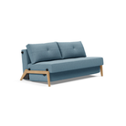 The Cubed Queen Size Sleeper Sofa with Wood Legs from Innovation Living with lacquered oak legs and mixed dance light blue 525 upholstery setup as a sofa.