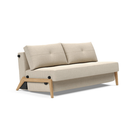 The Cubed Queen Size Sleeper Sofa with Wood Legs from Innovation Living with lacquered oak legs and phobos latte 588 upholstery setup as a sofa.