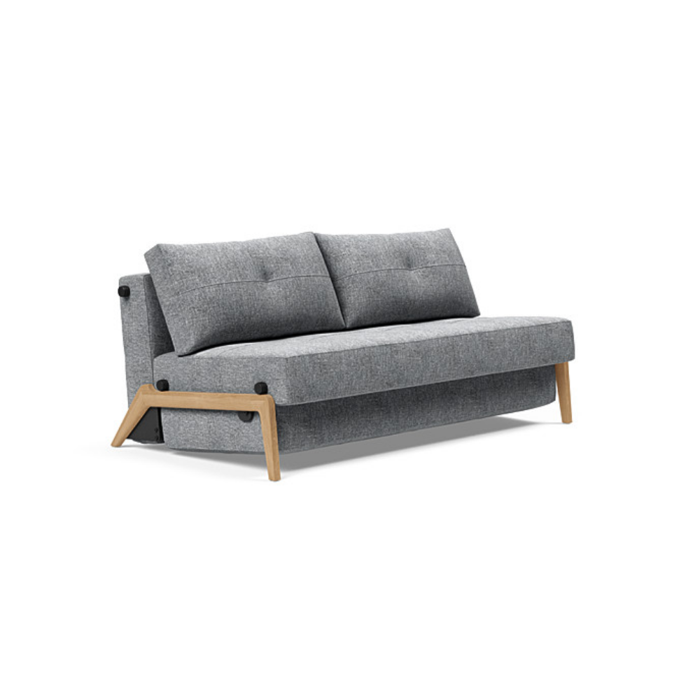 The Cubed Queen Size Sleeper Sofa with Wood Legs from Innovation Living with lacquered oak legs and twist granite 565 upholstery setup as a sofa.