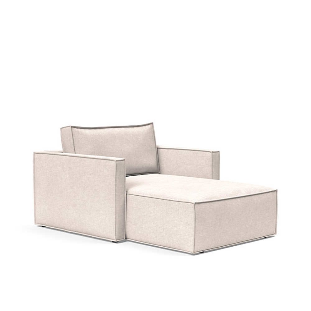 The Newilla Lounger Chair with Slim Arms with adario basmati 255 upholstery setup as a lounge chair.