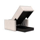 The Newilla Lounger Chair with Slim Arms with adario basmati 255 upholstery open showing the integrated storage.