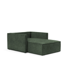 The Newilla Lounger Chair with Slim Arms with avella pine green 281 upholstery without the cushion, setup as a bed.