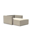 The Newilla Lounger Chair with Slim Arms with boucle beige 539 upholstery without the cushion, setup as a bed.