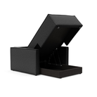 The Newilla Lounger Chair with Slim Arms with boucle charcoal 529 upholstery open showing the integrated storage.