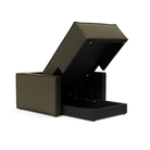 The Newilla Lounger Chair with Slim Arms with boucle forest green 535 upholstery open showing the integrated storage.