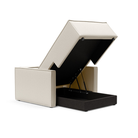 The Newilla Lounger Chair with Slim Arms with boucle off white 531 upholstery open showing the integrated storage.