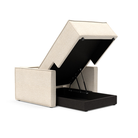 The Newilla Lounger Chair with Slim Arms with halifax shell 365 upholstery open showing the integrated storage.