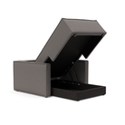 The Newilla Lounger Chair with Slim Arms with mixed dance grey 521 upholstery open showing the integrated storage.