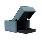 The Newilla Lounger Chair with Slim Arms with mixed dance light blue 525 upholstery open showing the integrated storage.