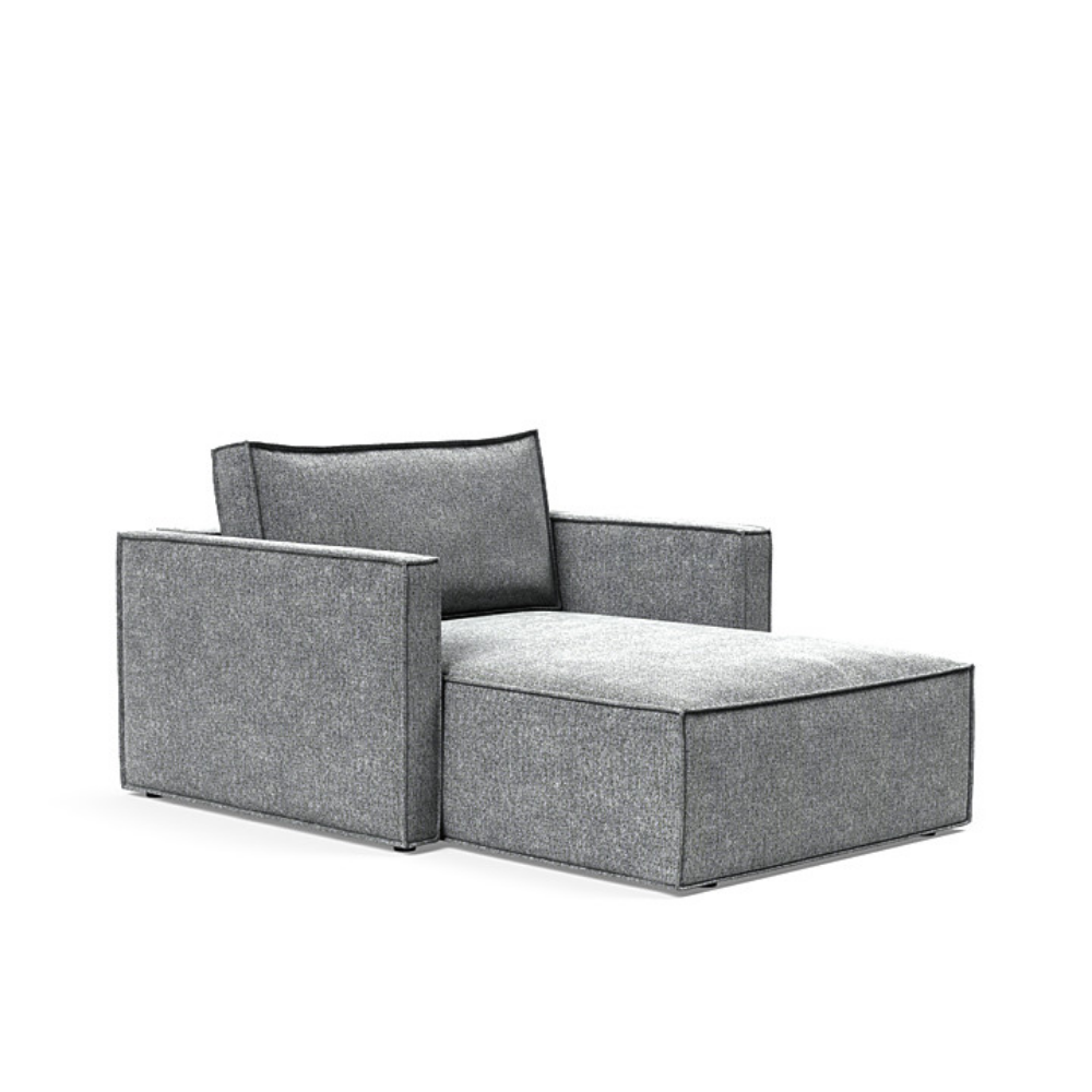The Newilla Lounger Chair with Slim Arms with taura slate grey 351 upholstery setup as a lounge chair.