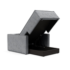 The Newilla Lounger Chair with Slim Arms with twist granite 565 upholstery open showing the integrated storage.