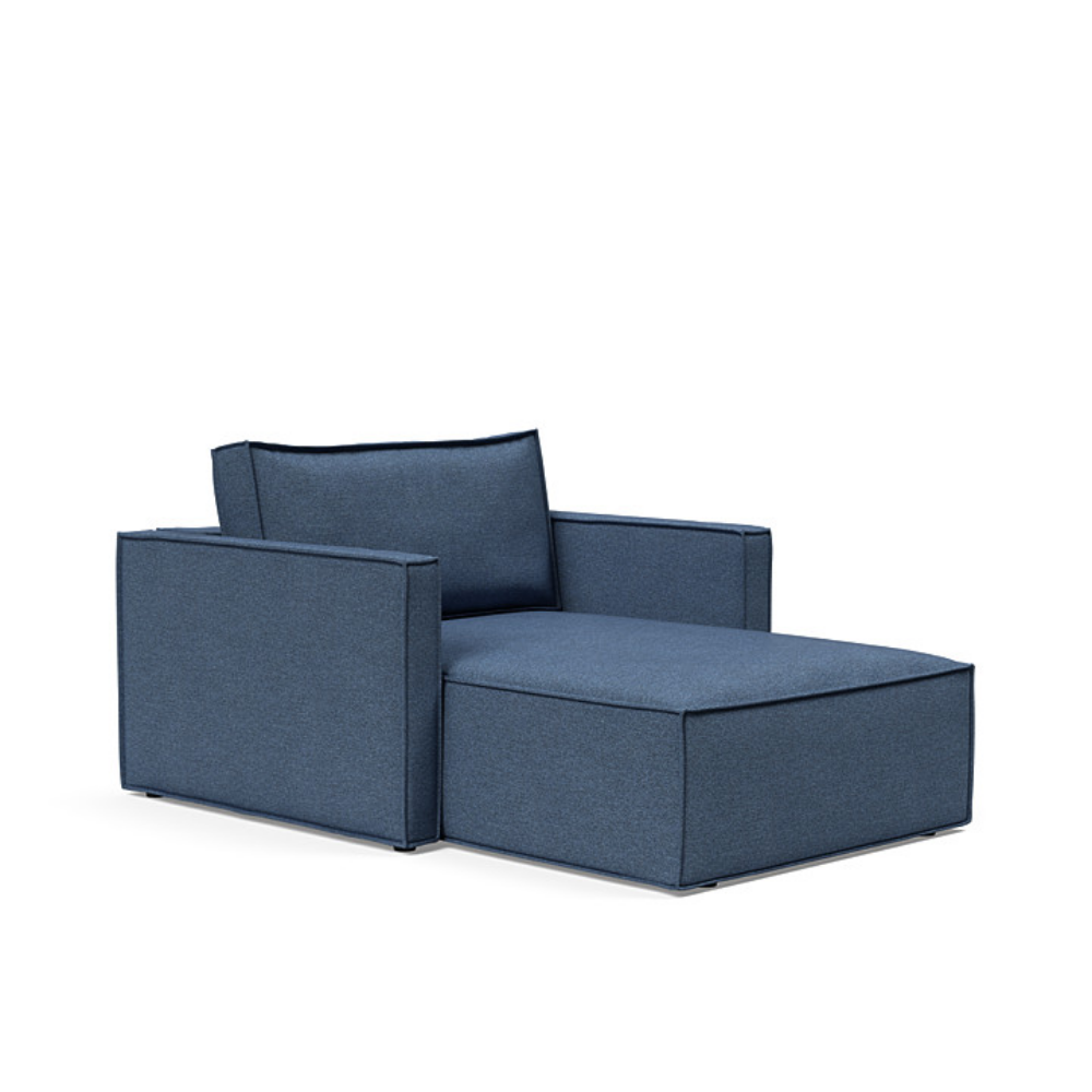 The Newilla Lounger Chair with Slim Arms with weda blue 302 upholstery setup as a lounge chair.