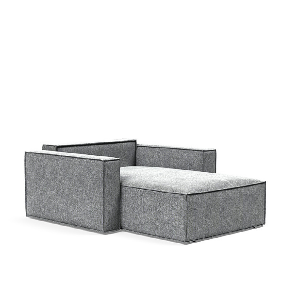 The Newilla Lounger Chair with Standard Arms from Innovation Living with taura slate grey 351 upholstery setup as a bed with the cushion removed.