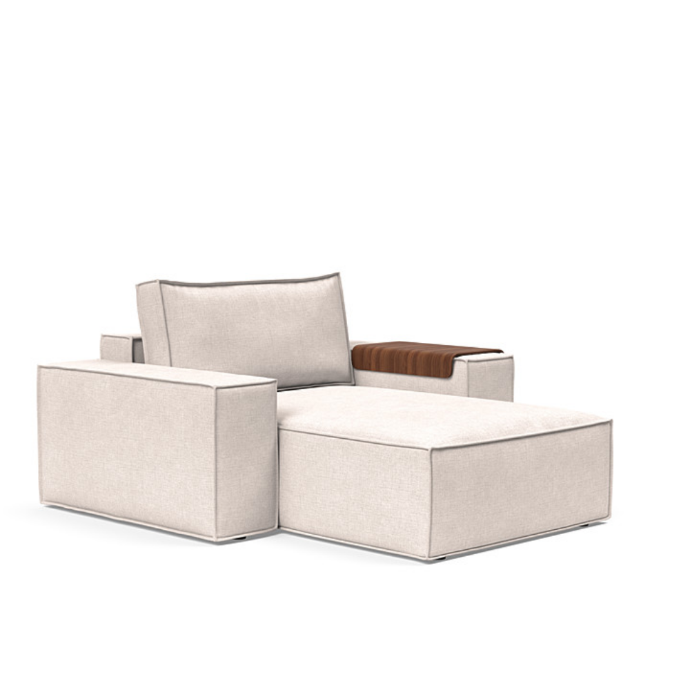 The Newilla Lounger Chair with Wide Arms from Innovation Living with adario basmati 255 upholstery setup as a lounge chair.