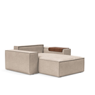 The Newilla Lounger Chair with Wide Arms from Innovation Living with adario taupe 257 upholstery without the cushion, setup as a bed.