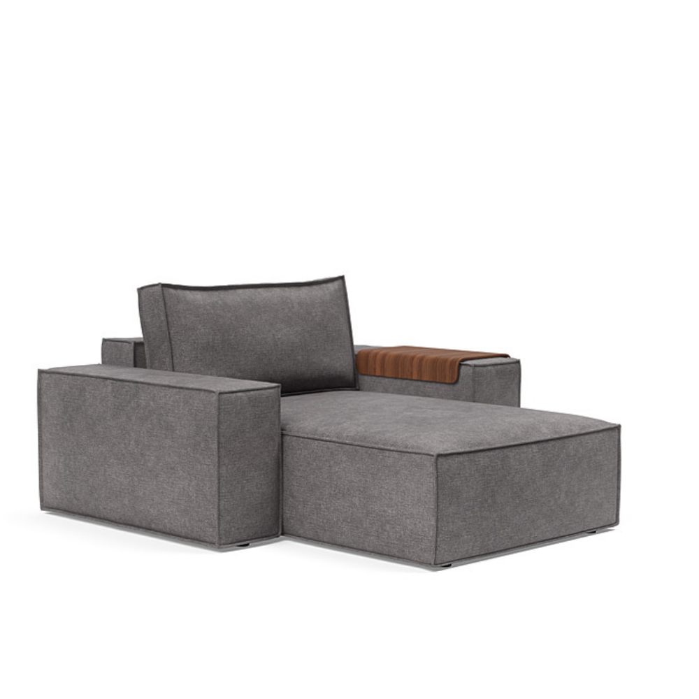 The Newilla Lounger Chair with Wide Arms from Innovation Living with avella warm grey 282 upholstery setup as a lounge chair.