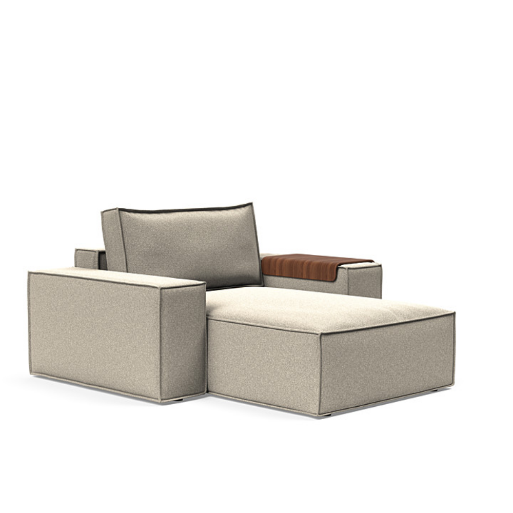 The Newilla Lounger Chair with Wide Arms from Innovation Living with boucle beige 539 upholstery setup as a lounge chair.