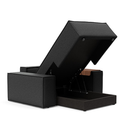 The Newilla Lounger Chair with Wide Arms from Innovation Living with boucle charcoal 529 upholstery open showing the internal storage.