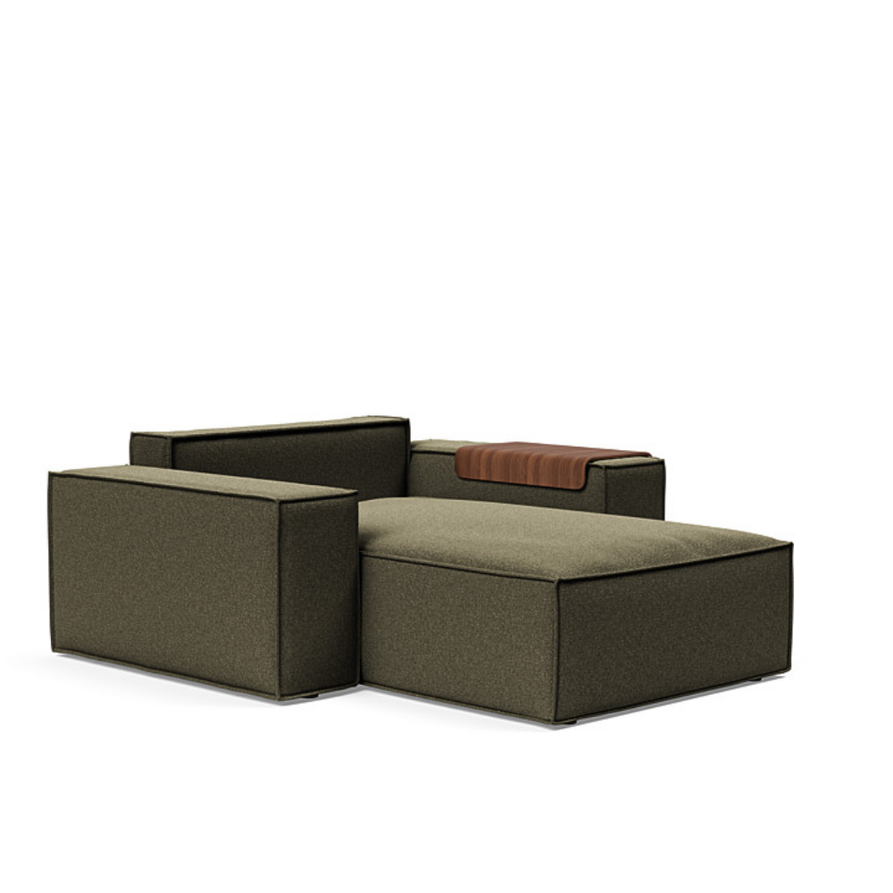 The Newilla Lounger Chair with Wide Arms from Innovation Living with boucle forest green 535 upholstery setup as a lounge chair.