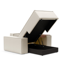 The Newilla Lounger Chair with Wide Arms from Innovation Living with boucle off white 531 upholstery open showing the internal storage.