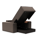 The Newilla Lounger Chair with Wide Arms from Innovation Living with boucle taupe 530 upholstery open showing the internal storage.