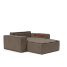 The Newilla Lounger Chair with Wide Arms from Innovation Living with esina cedar brown 411 upholstery without the cushion, setup as a bed.