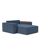 The Newilla Lounger Chair with Wide Arms from Innovation Living with weda blue 302 upholstery without the cushion, setup as a bed.