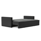 The Newilla Sleeper Sofa from Innovation Living with slim arms and boucle charcoal 529 upholstery setup as a bed.