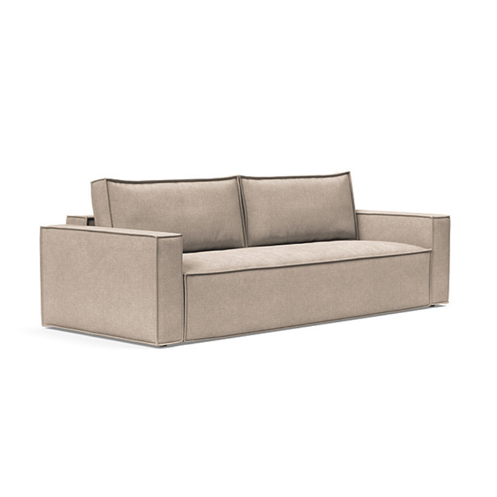 The Newilla Sleeper Sofa from Innovation Living with standard arms and adario taupe 257 upholstery setup as a sofa.