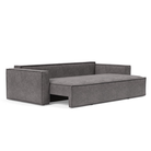 The Newilla Sleeper Sofa from Innovation Living with standard arms and avella warm grey 282 upholstery setup as a bed.
