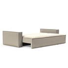 The Newilla Sleeper Sofa from Innovation Living with standard arms and boucle beige 539 upholstery setup as a bed.
